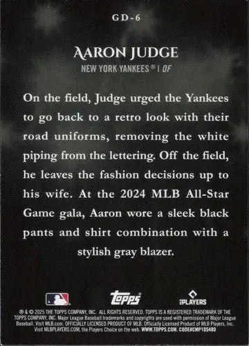 2025 Topps Celebration Gameday Drip #GD-6 Aaron Judge NM-MT Yankees ID:78867 - Trading Cards