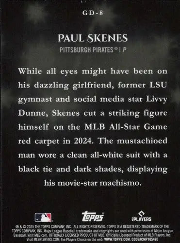 2025 Topps Celebration Gameday Drip #GD-8 Paul Skenes NM-MT Pirates ID:78868