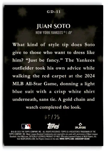 2025 Topps Celebration Gameday Drip Orange #GD-11 Juan Soto NM-MT 06/25 ID:78872 - Baseball Card Single