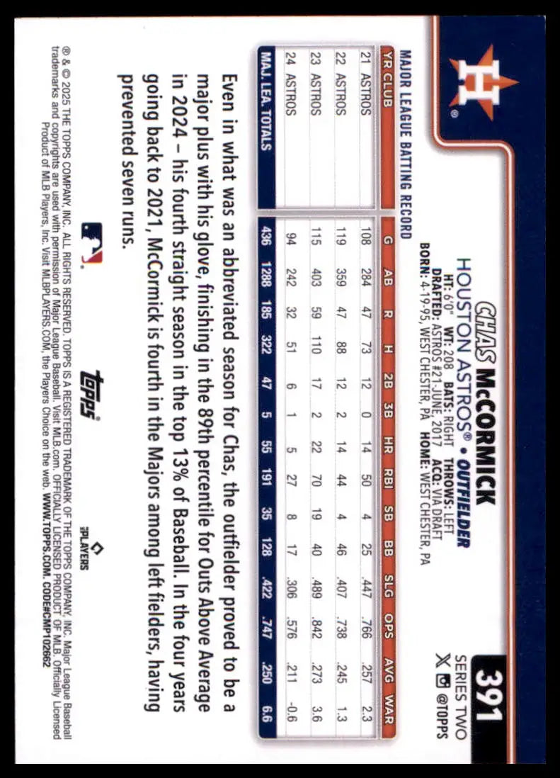 2025 Topps Chas McCormick 391 Houston Astros NM - Baseball Card Single