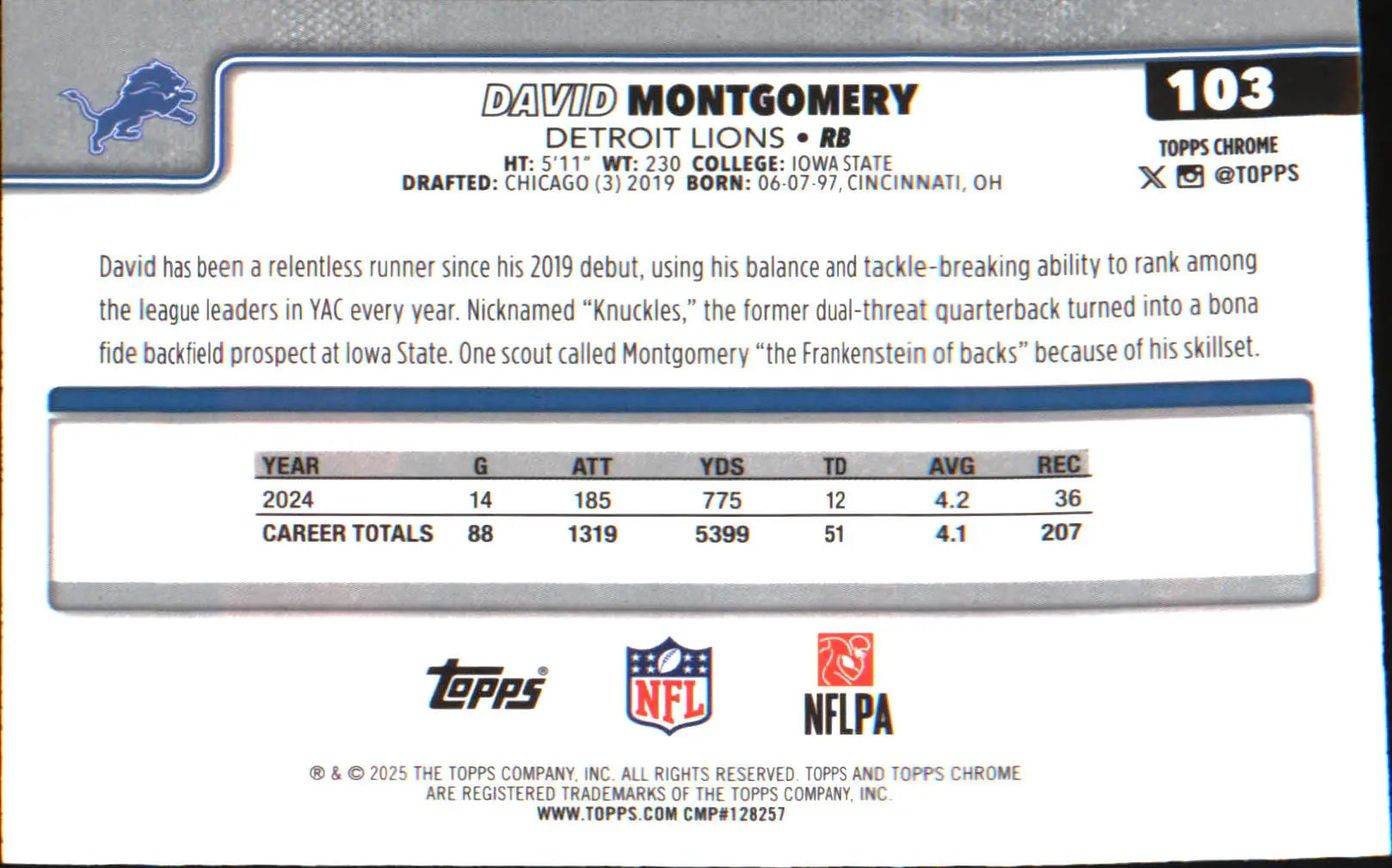 2025 Topps Chrome #103 David Montgomery