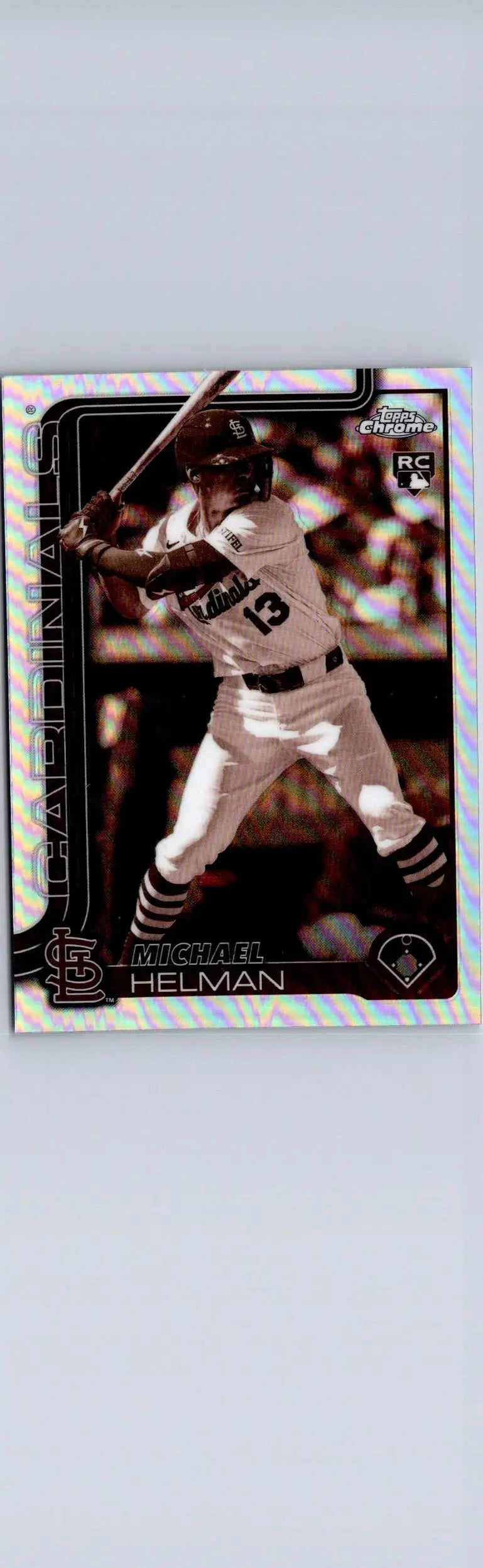 Baseball trading card featuring Michael Helman Sepia Refractors from 2025 Topps Chrome