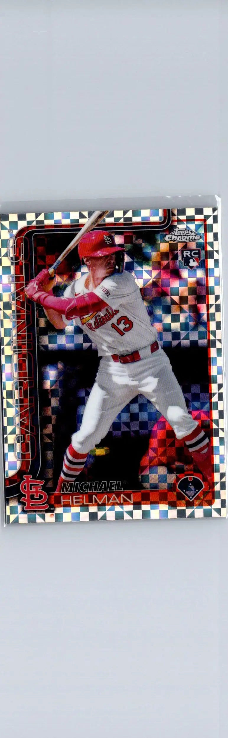 Baseball trading card featuring Michael Helman in a checkered pattern on 2025 Topps Chrome