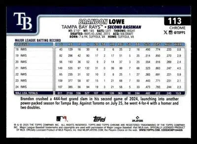 2025 Topps Chrome #113 Brandon Lowe Raywave Refractors - Baseball Card Single