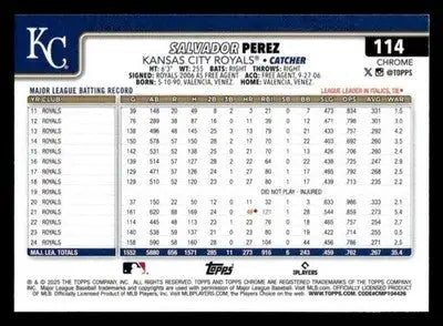 2025 Topps Chrome #114 Salvador Perez - Baseball Card Single