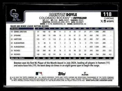 2025 Topps Chrome #118 Brenton Doyle - Baseball Card Single