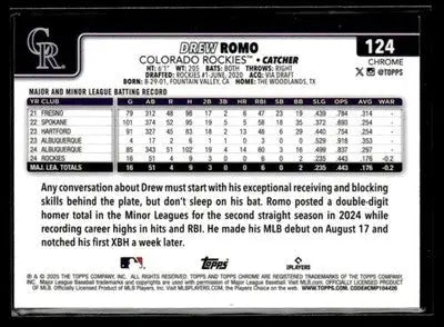2025 Topps Chrome #124 Drew Romo - Baseball Card Single