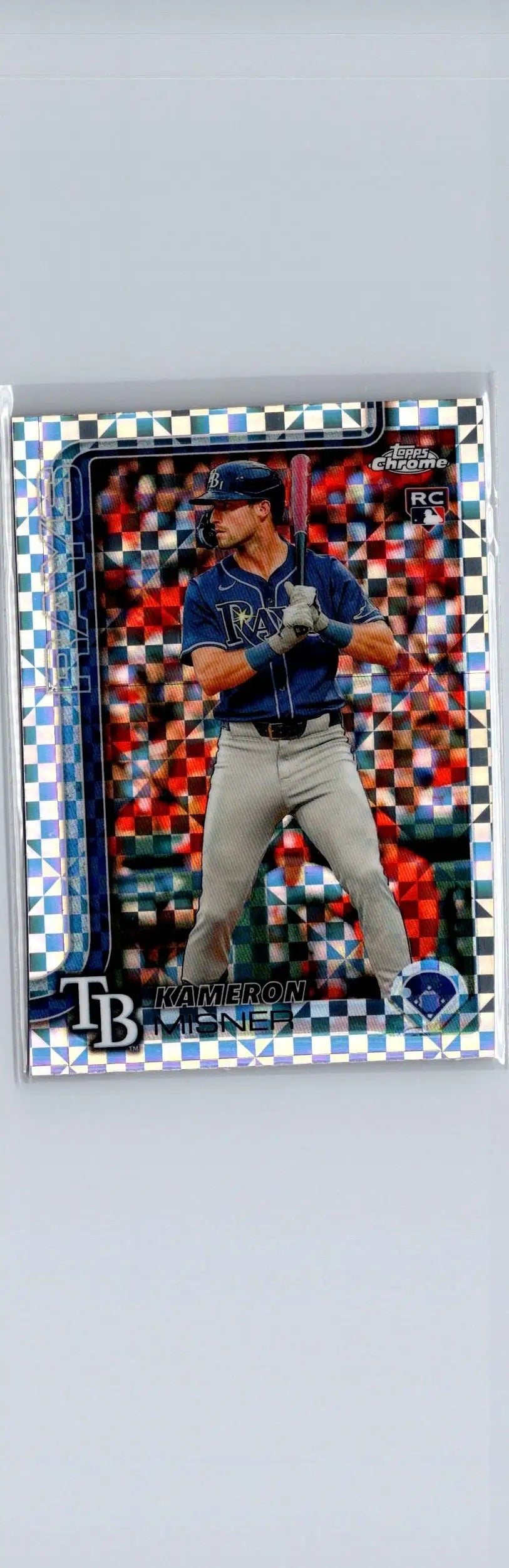 Baseball trading card of Kameron Misner in blue and white Topps Chrome uniform