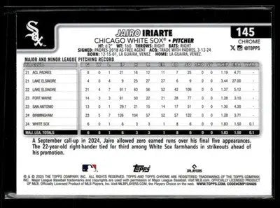 2025 Topps Chrome #145 Jairo Iriarte Prism Refractors - Baseball Card Single