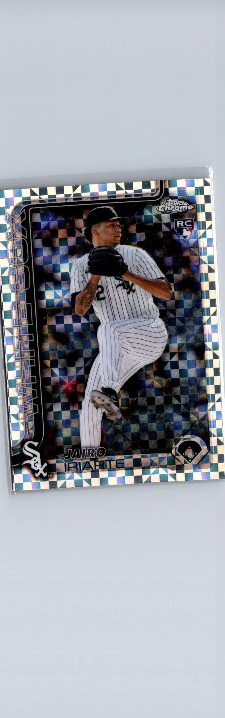 Baseball trading card of Jairo Iriarte from 2025 Topps Chrome with checkered reflective pattern
