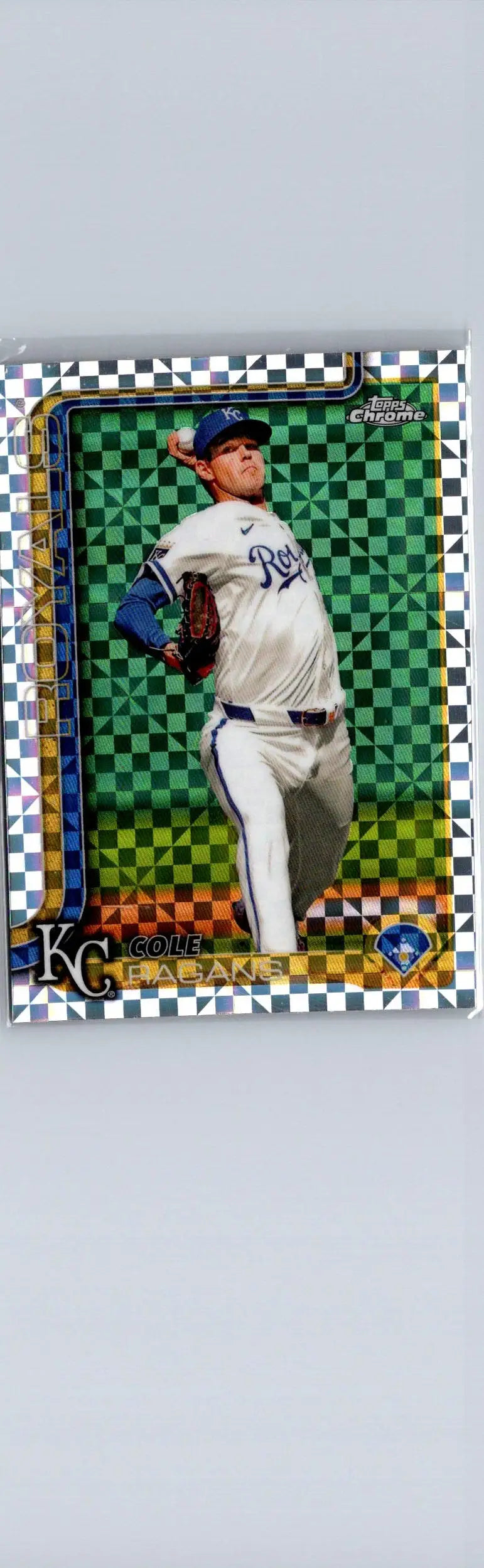 2025 Topps Chrome Cole Ragans Kansas City Royals pitcher checkered pattern baseball card