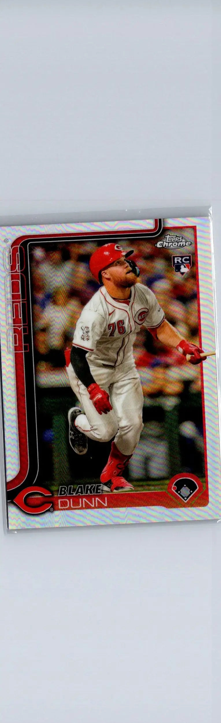 Baseball trading card of Blake Dunn in a red cap and white uniform from 2025 Topps Chrome Dunn Refractors