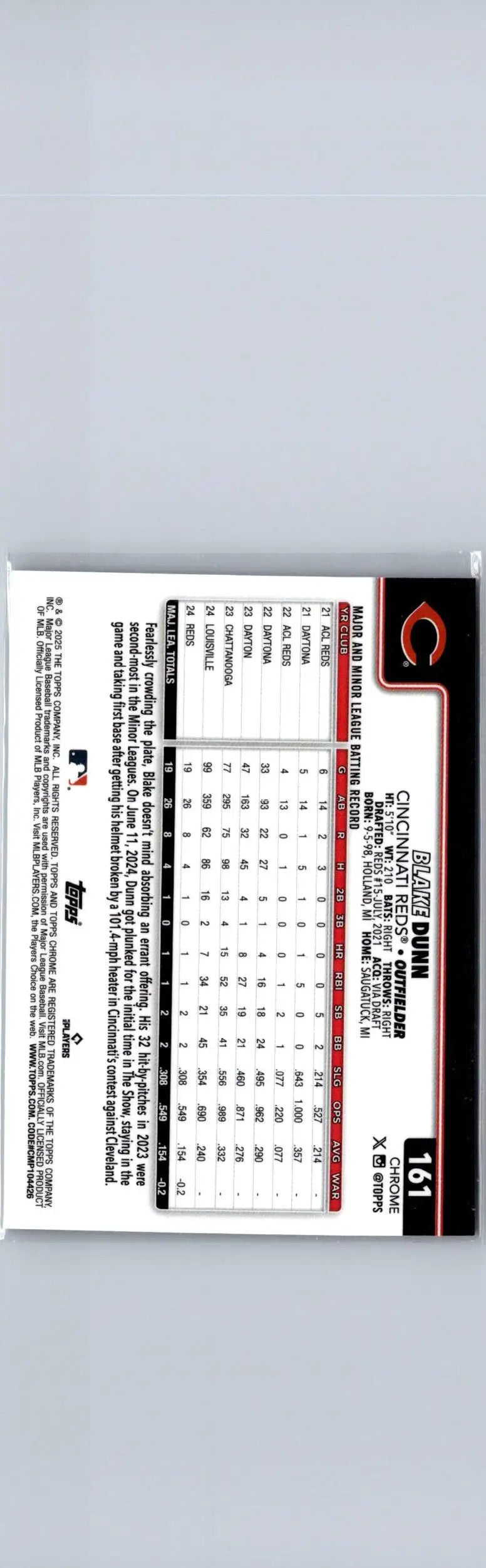 Baseball trading card of Blake Dunn from 2025 Topps Chrome #161 X-Fractors
