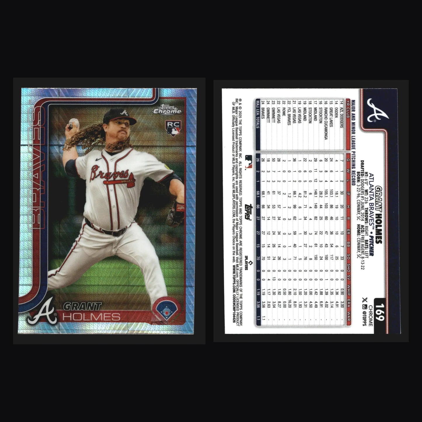 2025 Topps Chrome #169 Grant Holmes Prism Refractor Braves RC