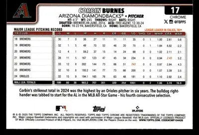 2025 Topps Chrome #17 Corbin Burnes - Baseball Card Single