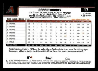 2025 Topps Chrome #17 Corbin Burnes X-Fractors - Baseball Card Single