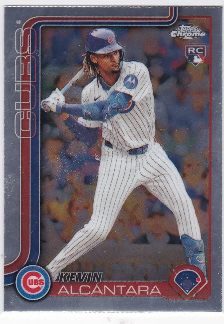 Kevin Alcantara RC 2025 Topps Chrome Refractor baseball card featuring Alcantara RC Chicago