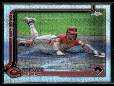 2025 Topps Chrome #174 Spencer Steer Prism Refractors - Baseball Card Single