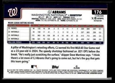 2025 Topps Chrome #176 CJ Abrams Refractors - Baseball Card Single