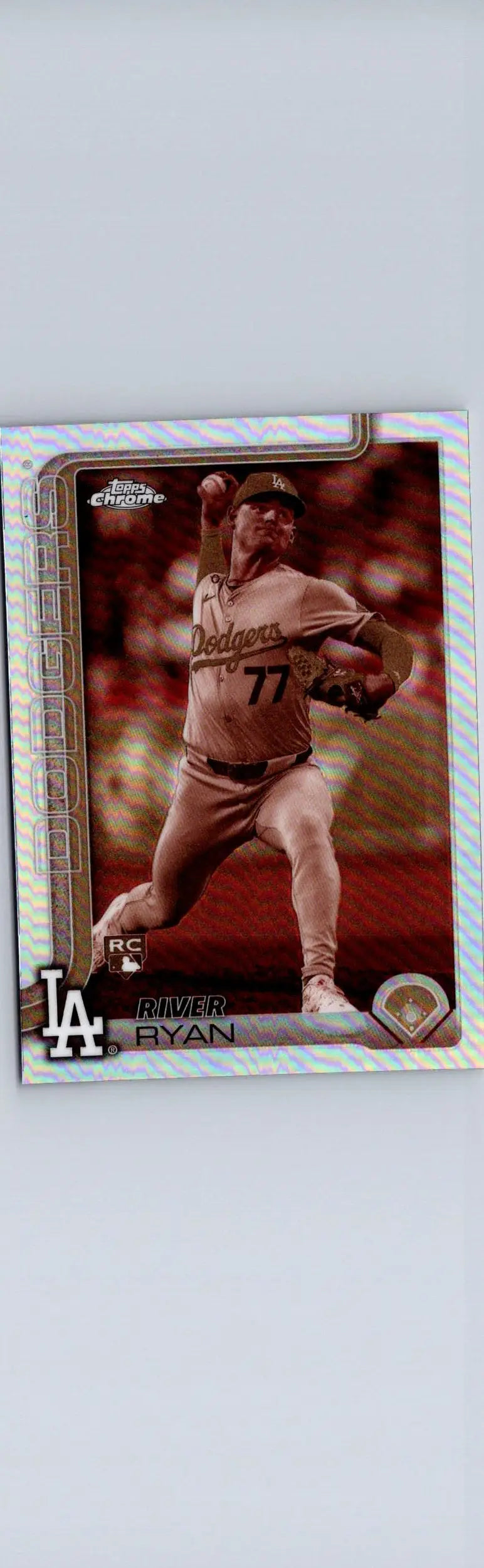 Baseball trading card featuring River Ryan in Dodgers jersey from 2025 Topps Chrome Ryan Sepia Refractors