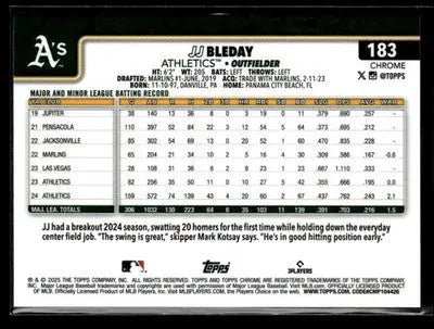 2025 Topps Chrome #183 JJ Bleday Aqua Refractors #/199 - Baseball Card Single