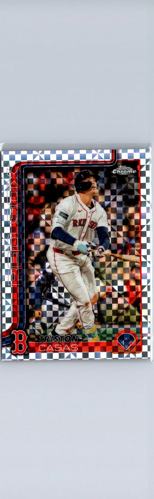 Baseball trading card of Triston Casas from 2025 Topps Chrome with checkered border