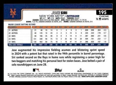 2025 Topps Chrome #195 Jose Siri - Baseball Card Single