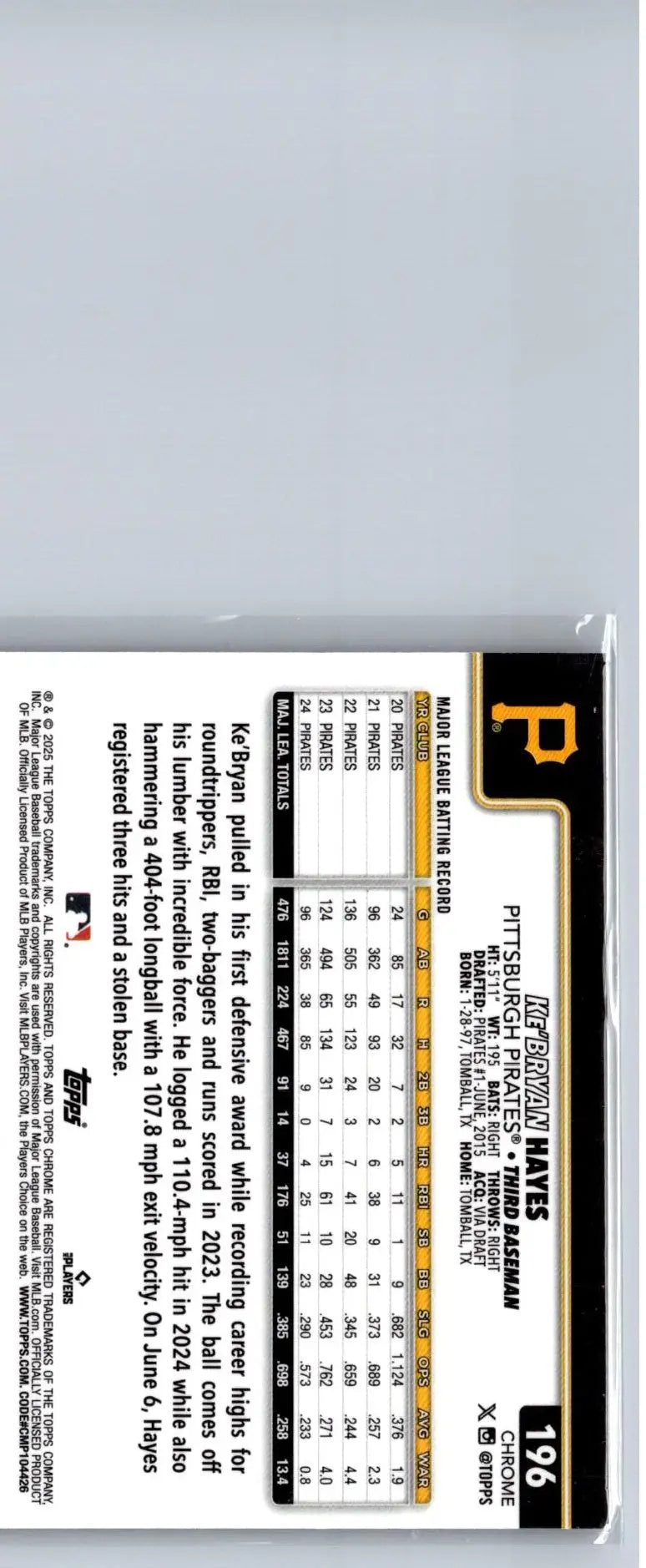 2025 Topps Chrome Ke’Bryan Hayes X-Fractors trading card image
