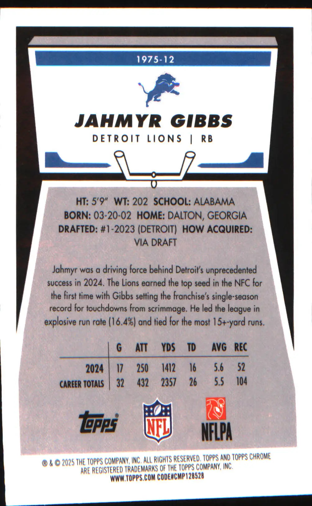 2025 Topps Chrome 1975 Topps #1975-12 Jahmyr Gibbs