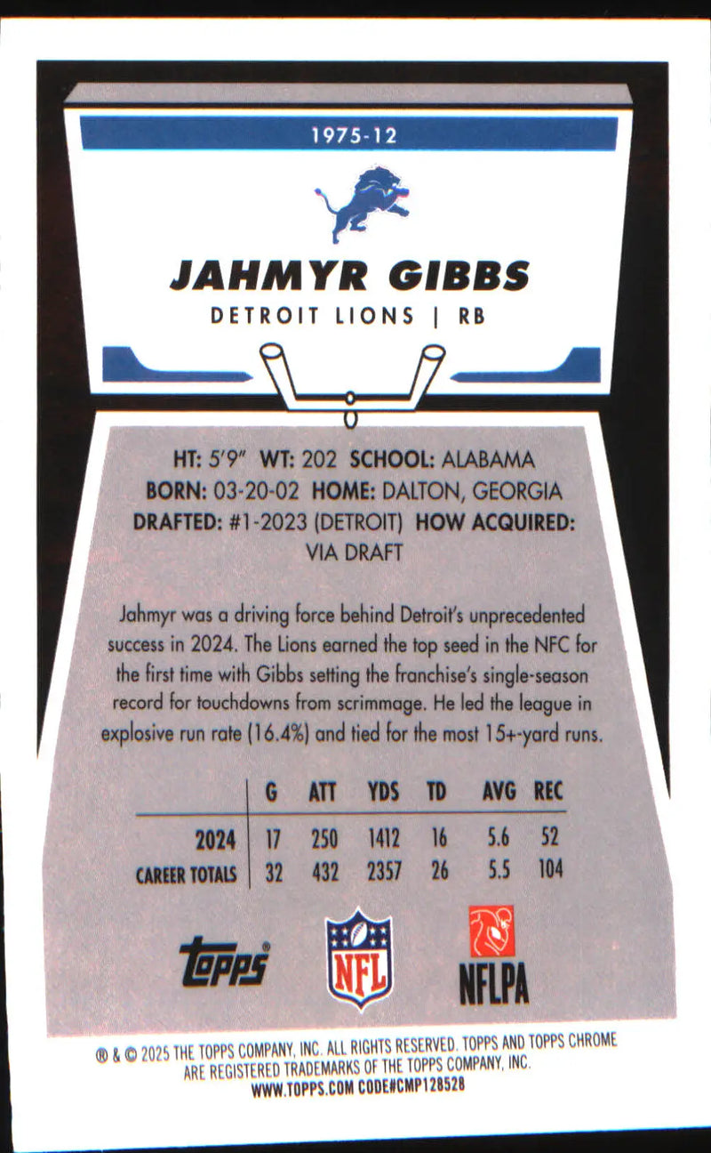 2025 Topps Chrome 1975 Topps #1975-12 Jahmyr Gibbs