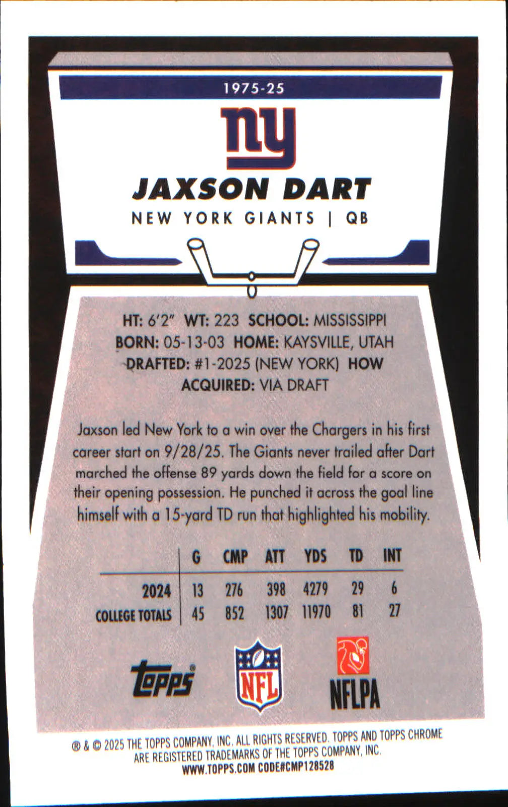 2025 Topps Chrome 1975 Topps #1975-25 Jaxson Dart