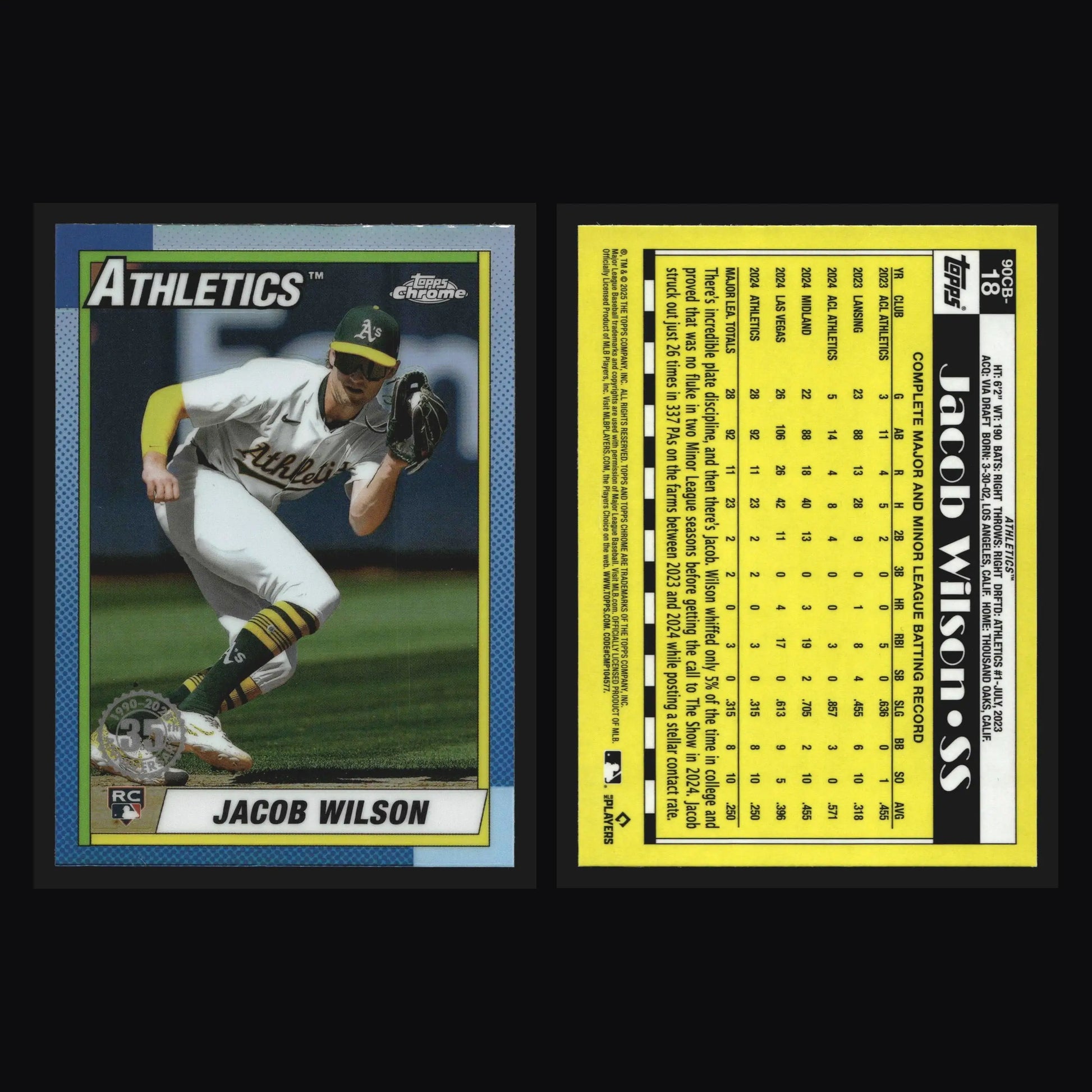 2025 Topps Chrome 1990 Topps #90CB-18 Jacob Wilson Athletics RC - Baseball Card Single