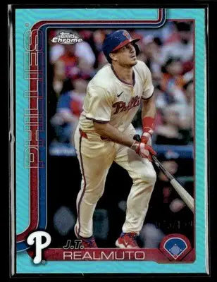 2025 Topps Chrome #2 J.T. Realmuto Aqua Refractors #/199 - Baseball Card Single