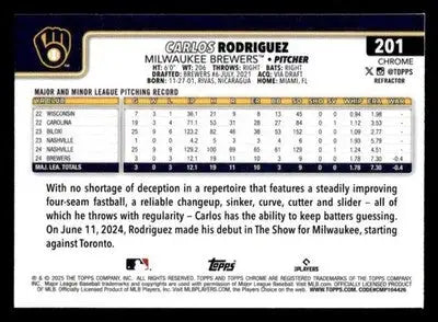 2025 Topps Chrome #201 Carlos Rodriguez Refractors - Baseball Card Single