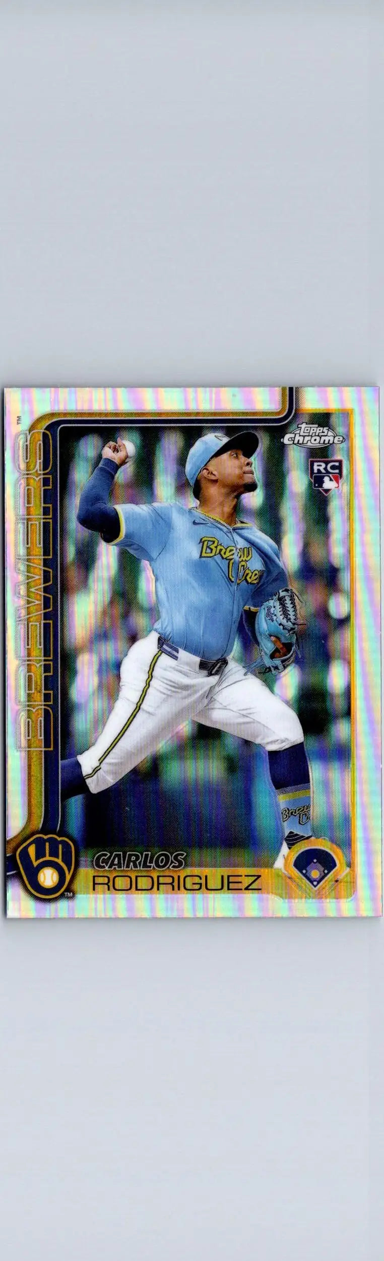 Baseball trading card featuring Sal Frelick from 2025 Topps Chrome #201 Carlos Rodriguez Topps Refractors