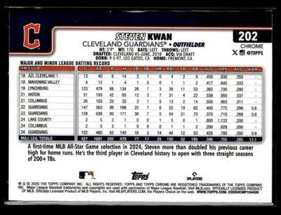 2025 Topps Chrome #202 Steven Kwan Teal Refractors #/299 - Baseball Card Single