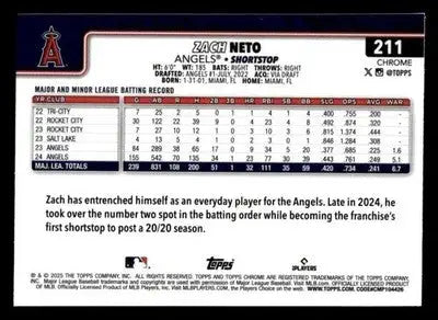2025 Topps Chrome #211 Zach Neto Prism Refractors - Baseball Card Single