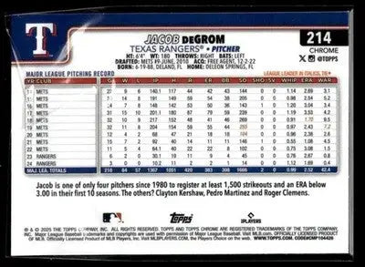 2025 Topps Chrome #214 Jacob deGrom Raywave Refractors - Baseball Card Single