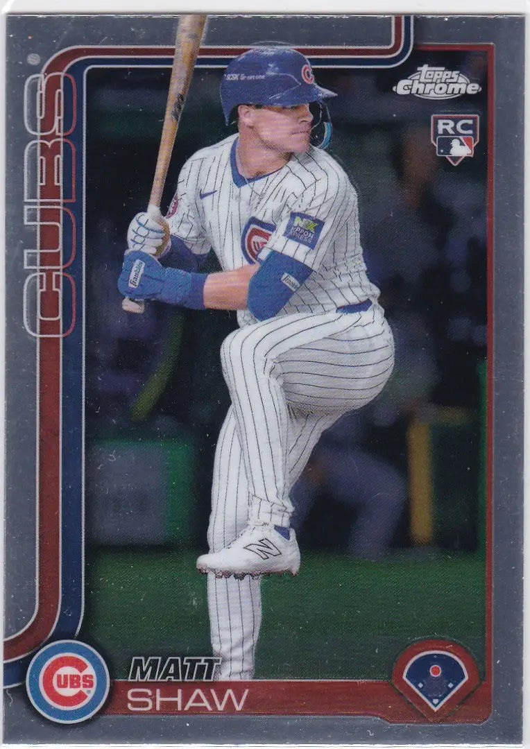Baseball trading card of Matt Shaw RC from Topps Chrome Chicago Cubs series