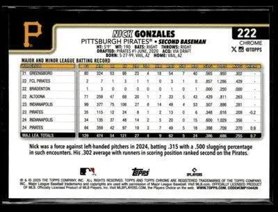 2025 Topps Chrome #222 Nick Gonzales Green Wave Refractors #/99 - Baseball Card Single