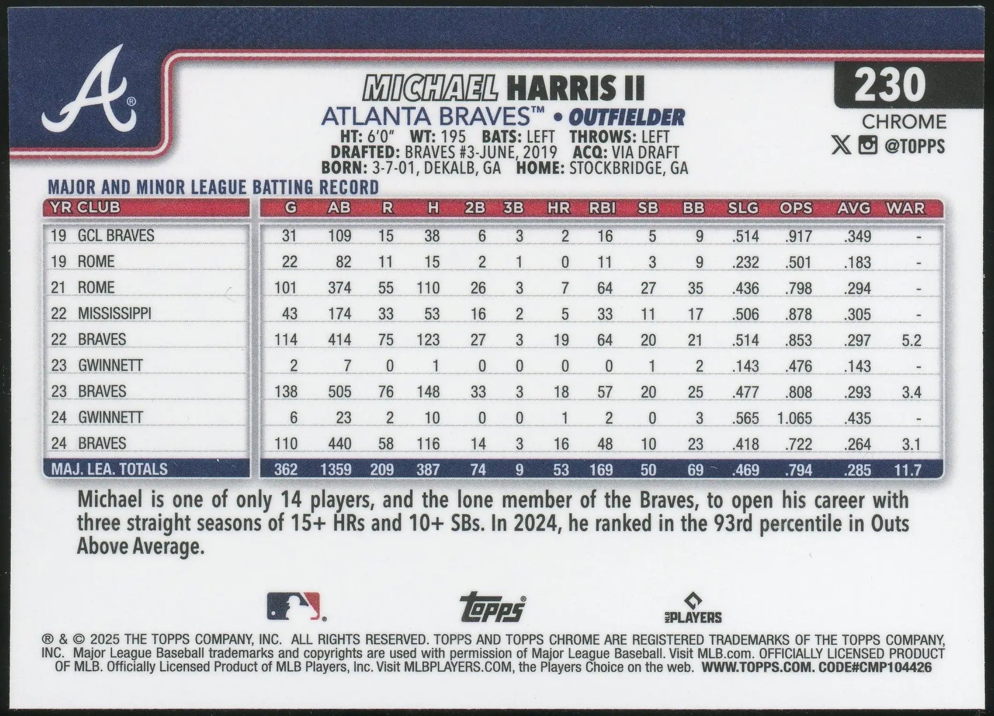 2025 Topps Chrome #230 Michael Harris II Atlanta Braves