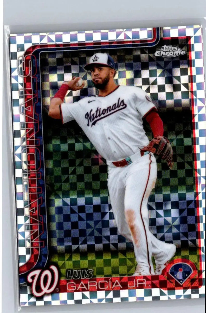 Baseball trading card featuring Luis Garcia Jr. of the Nationals from Topps Chrome 2025