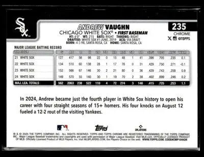 2025 Topps Chrome #235 Andrew Vaughn Orange Lava Refractors #/25 - Baseball Card Single