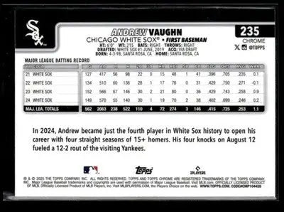 2025 Topps Chrome #235 Andrew Vaughn Prism Refractors - Baseball Card Single
