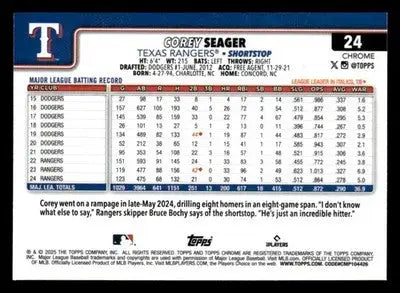 2025 Topps Chrome #24 Corey Seager X-Fractors - Baseball Card Single