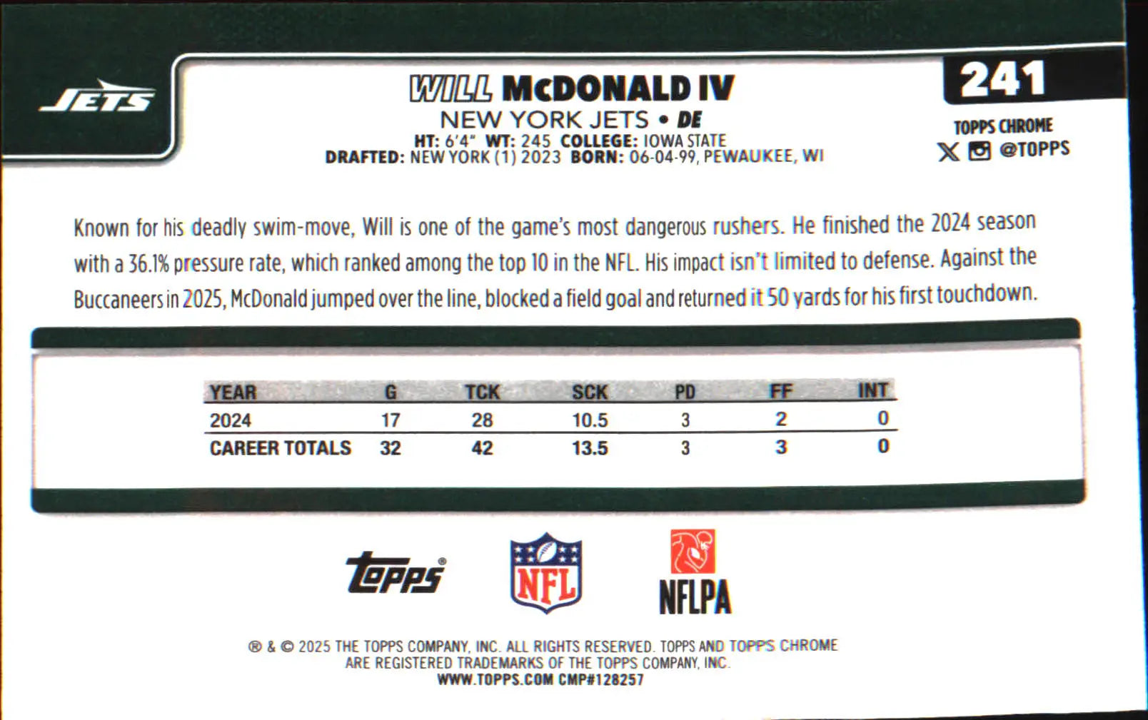 2025 Topps Chrome #241 Will McDonald IV