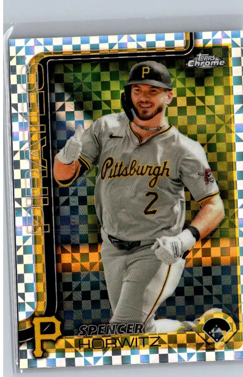 Baseball trading card featuring Spencer Horwitz in Pittsburgh Pirates uniform from 2025 Topps Chrome