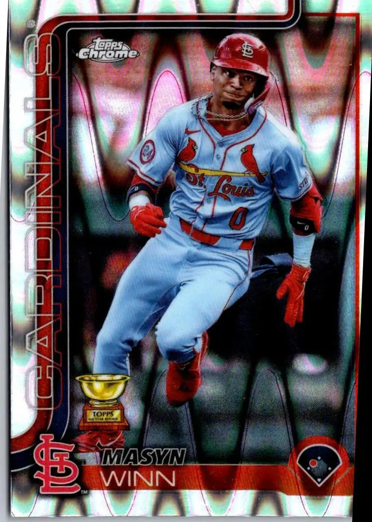 2025 Topps Chrome Masyn Winn Raywave Refractors baseball card featuring Masyn Winn