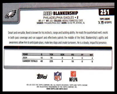 2025 Topps Chrome #251 Reed Blankenship - Football Card Single