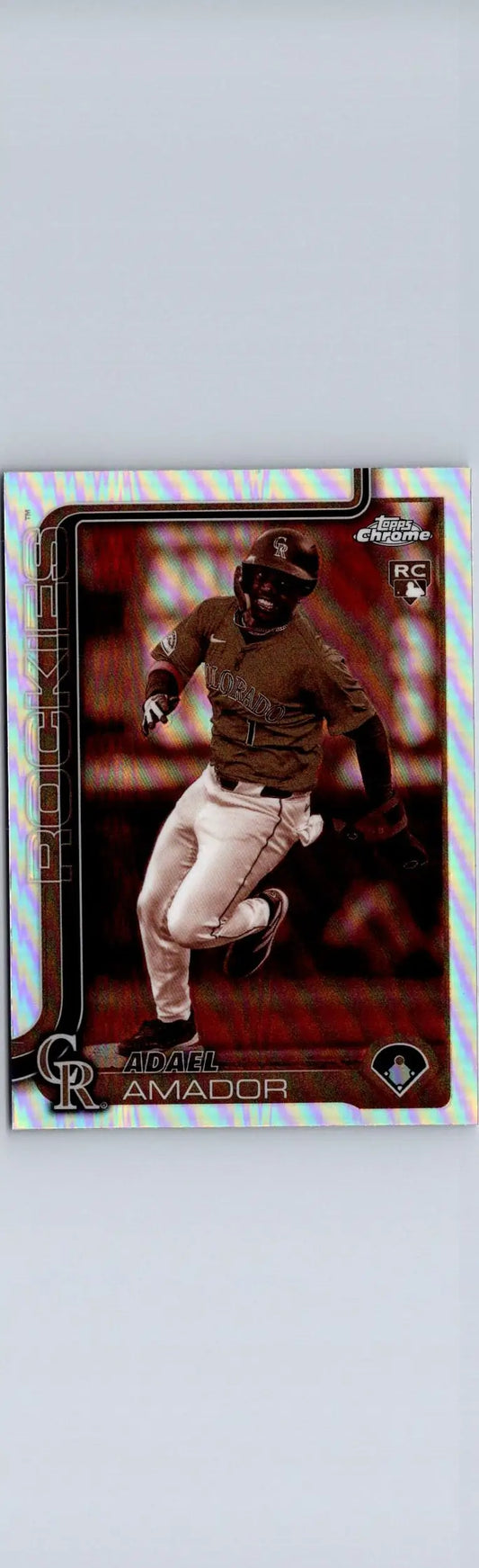 Baseball trading card of Adael Amador in running pose from 2025 Topps Chrome Sepia Refractors